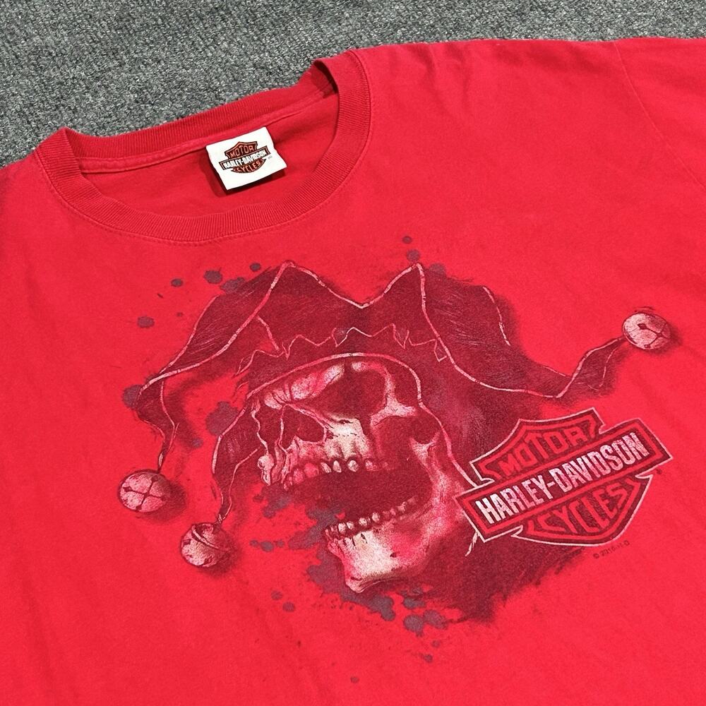 VTG Harley Davidson Red Jester Skull Graphic T-Shirt Men’s Size Large Tee